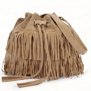 304. Beige Faux Suede Bucket Bag